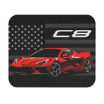 Corvette C8 Mouse Pad Red Sports Car American Flag Desk Mat Gift for Car Lovers