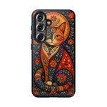 Folk Art Cat Phone Case, Bold Saturated Pattern Cover