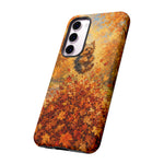 Yorkshire Terrier Jumping in Autumn Leaves Tough Case | Fall Dog Phone Cover
