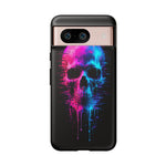 Neon Glitch Skull Phone Case, Dripping Paint Scanline Cover