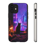 Lo-Fi Cat Neon Rain Window Vaporwave Art Tough Phone Case