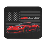 Red C7 Corvette Z06 Car Mouse Pad | American Flag Racing Desk Mat