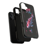 Glitch Koi Fish Art Tough Phone Case - Cyan Pink on Black