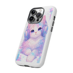 Pastel Cat Phone Case, Headphones Glitch Color Block Cover