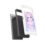 Pastel Cat Phone Case, Headphones Glitch Color Block Cover