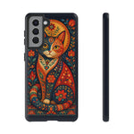 Folk Art Cat Phone Case, Bold Saturated Pattern Cover