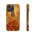 Yorkshire Terrier Jumping in Autumn Leaves Tough Case | Fall Dog Phone Cover