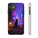 Lo-Fi Cat Neon Rain Window Vaporwave Art Tough Phone Case