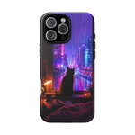 Lo-Fi Cat Neon Rain Window Vaporwave Art Tough Phone Case
