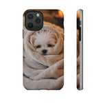 Maltese Puppy Burrito Phone Case, Cozy Blanket Portrait