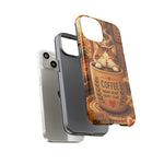 Coffee Cat Phone Case, Cozy Morning Folk Art Cover, Gift