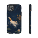 Turkish Van Swimming Cat Tough Case | Whimsical Night Pond, Lily Pads, Ducks