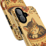 Teacup Cat Phone Case, Cozy Folk Illustration Art Cover