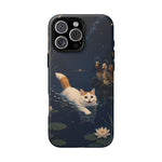 Turkish Van Swimming Cat Tough Case | Whimsical Night Pond, Lily Pads, Ducks