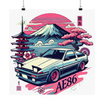 AE86 Trueno Poster JDM Legend Initial D Car Mt. Fuji Retro Wall Art