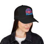 Retro Sunset Palm Paradise Foam Trucker Hat | 80s Vaporwave Beach Cap