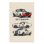 1965 GT350R Race Car White Blue Banner 34x56 Garage Man Cave Wall Decor