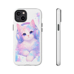 Pastel Cat Phone Case, Headphones Glitch Color Block Cover