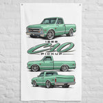 1968 C10 Seafoam Green Pickup Banner 34x56 Garage Man Cave Wall Decor Gift