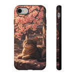 Cherry Blossom Cat Phone Case, Painterly Spring Art Cover