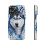 Husky Watercolor Art Tough Phone Case - Icy Blue Dog Portrait