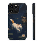 Turkish Van Swimming Cat Tough Case | Whimsical Night Pond, Lily Pads, Ducks
