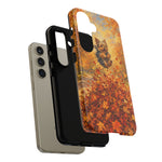 Yorkshire Terrier Jumping in Autumn Leaves Tough Case | Fall Dog Phone Cover