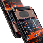 Orange Supra Phone Case, Neon City Night JDM Sports Car Tough Cover