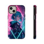 Anime Girl Phone Case Teal, Neon Kanji Calm Gradient Tough Cover