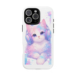 Pastel Cat Phone Case, Headphones Glitch Color Block Cover