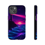 Neon Lighthouse Grid Ocean Art Tough Phone Case