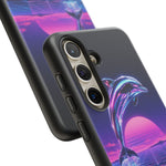 Neon Dolphin Retro Wave Tough Case | Vaporwave Japanese Text, 80s Synth Sunset