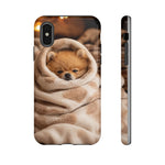 Pomeranian Puppy Burrito Phone Case, Cozy Blanket Portrait