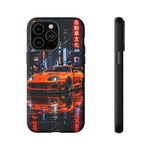 Orange Supra Phone Case, Neon City Night JDM Sports Car Tough Cover
