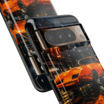 Orange Daytona Phone Case, Rainy City Night Muscle Car Tough Cover