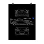 2019 ZR1 Poster Wall Art Print C7 Supercar Blueprint Garage Decor Gift