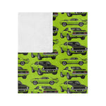 Lime Green Cuda Pattern Blanket | Retro Car Print Velveteen Microfiber