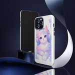 Pastel Cat Phone Case, Headphones Glitch Color Block Cover