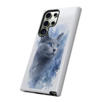 Russian Blue Cat Watercolor Portrait Tough Phone Case - Silver