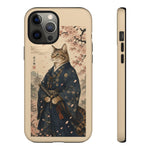 Samurai Cat Phone Case, Cherry Blossom Katana Art Cover