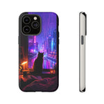 Lo-Fi Cat Neon Rain Window Vaporwave Art Tough Phone Case