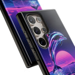 Neon Dolphin Retro Wave Tough Case | Vaporwave Japanese Text, 80s Synth Sunset
