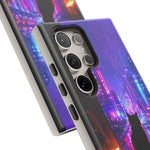 Lo-Fi Cat Neon Rain Window Vaporwave Art Tough Phone Case