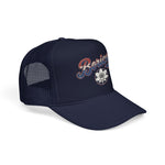 Boricua Hat Vintage Cursive Cap – Maga Flower Badge – Puerto Rico Diaspora Pride Gift