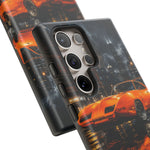 Orange Daytona Phone Case, Rainy City Night Muscle Car Tough Cover