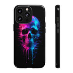 Neon Glitch Skull Phone Case, Dripping Paint Scanline Cover