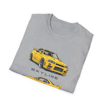 Yellow 1999 Skyline Illustration JDM T-Shirt | R34 GTR Car Trio