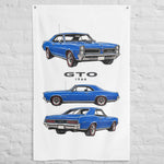1966 GTO Wall Flag Banner 34x56 Blue Hardtop Redline Tires 3 View