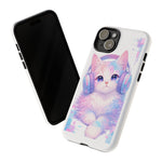 Pastel Cat Phone Case, Headphones Glitch Color Block Cover