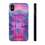 Neon Torii Gate Mountain Vaporwave Art Tough Phone Case